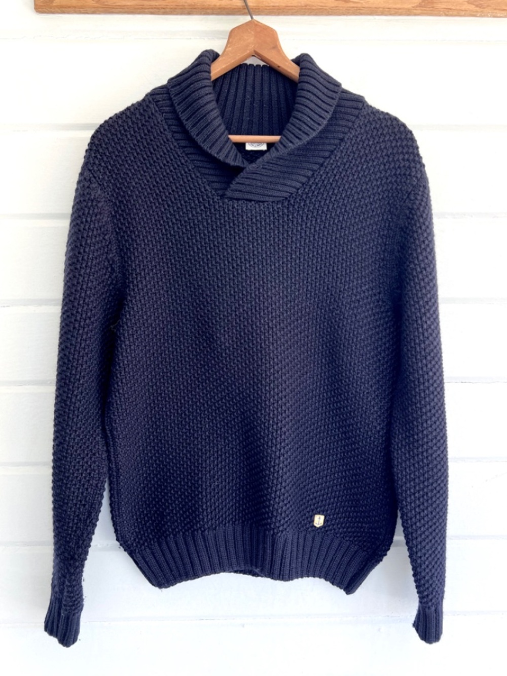 ARMOR LUX 100% Wool Shawl Collar Pullover Sweater in Navy - M
